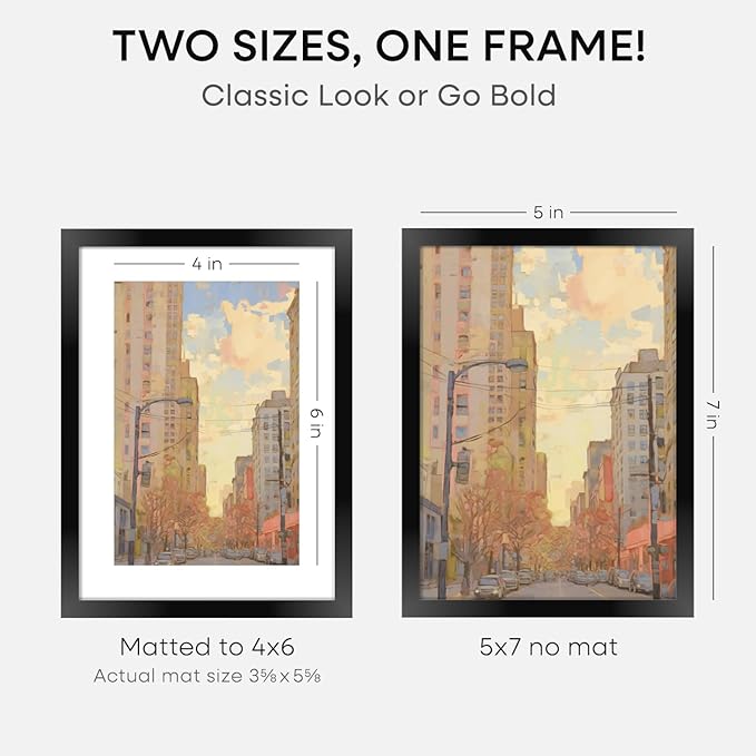 Homeforia 5x7 Picture Frame Black, High End Metal 5 x 7 Black Frames with Mat 4 x 6 for Art, 5x7 Desk Frame Matted to 4x6 inch Photo, 5 by 7 Wall or Tabletop Frames, Tempered Glass, Wall Kit, Set of 3