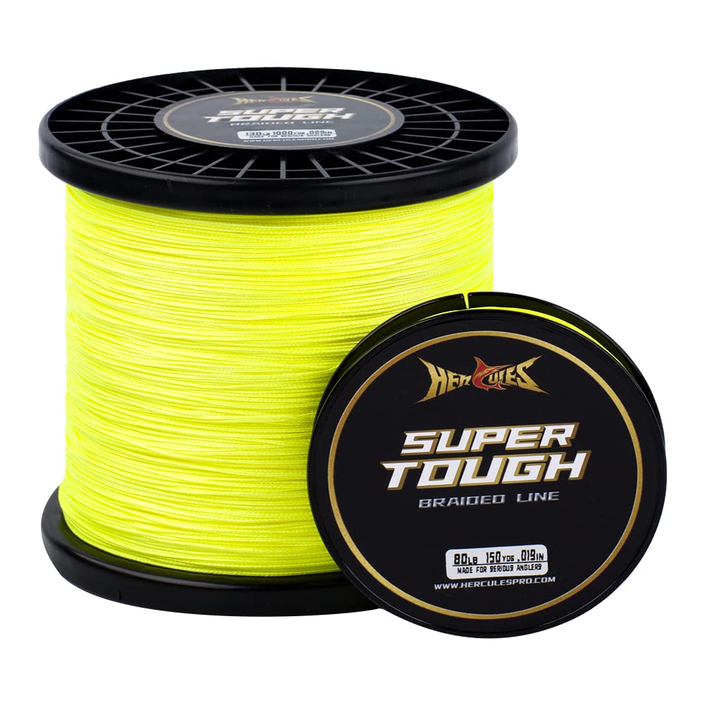 HERCULES Super Tough Braided Fishing Line 130 pounds Test Hi-Vis Yellow 130LB (500 Yards) - 8 Strands