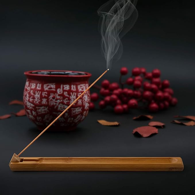 Bamboo Wood Incense Holder for Sticks with Adjustable Angle, Incense Burner with Ash Catcher, 9.8 Inches