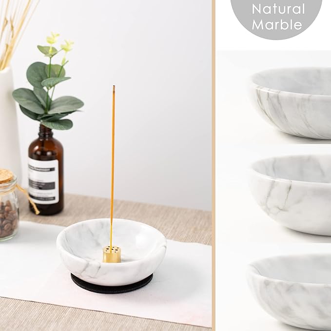 4 in 1 Incense Burner, Marble Palo Santo Holder, Smudge Bowl for White Sage, Sage Holder Incense Cone Holder 4.7 inches Ash Catcher Tray for Meditation