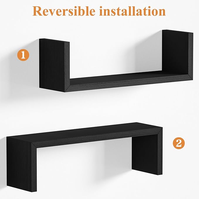 SRIWATANA Floating Shelves for Wall, Wall Shelves for Bathroom, Bedroom, Living Room, Kitchen, Office, Wood Shelves for Home Decor Set of 5 (Weathered Black)