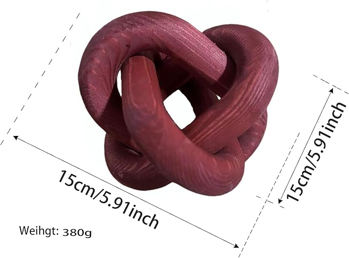 Wood Knot Decor -Coffee Table Decor Shelf Decor Table Books Hand Carved Home Decoration Boho Country Rustic Modern Shabby Chic Style 3 Link Wooden Knot Chain Link Decor (Burgundy)