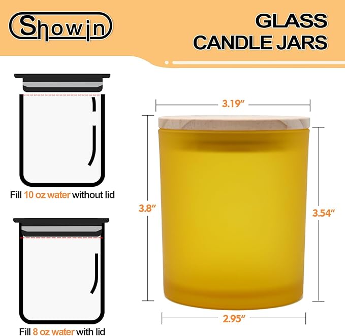 10 OZ Thick Candle Jars for Making Candles 15 Pcs, Empty Jars with Wood Lids for Candle Making, Sample Container, Frosted Yellow