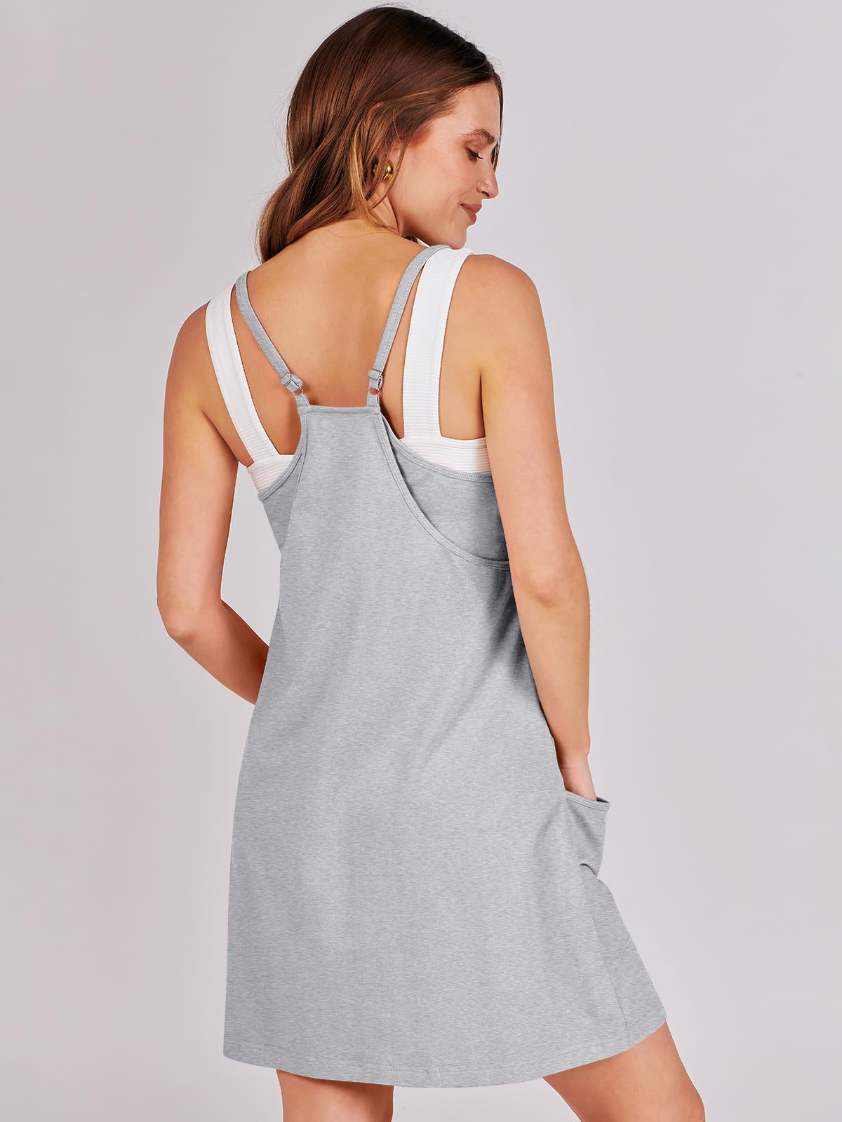 ANRABESS Women Athletic Dress Summer Tennis Workout Active Sports Mini Romper Dress Built in Shorts Travel Vacation Clothes Heather Gray Small