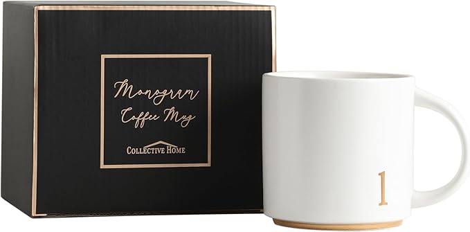 COLLECTIVE HOME - Monogram Ceramic Mugs, 15 oz Golden Initial Coffee Cups, Elegant Alphabet Tea Mugs, Elegant Personalized Mug with Gift Box, Luxurious Cups for Office and Home (l)