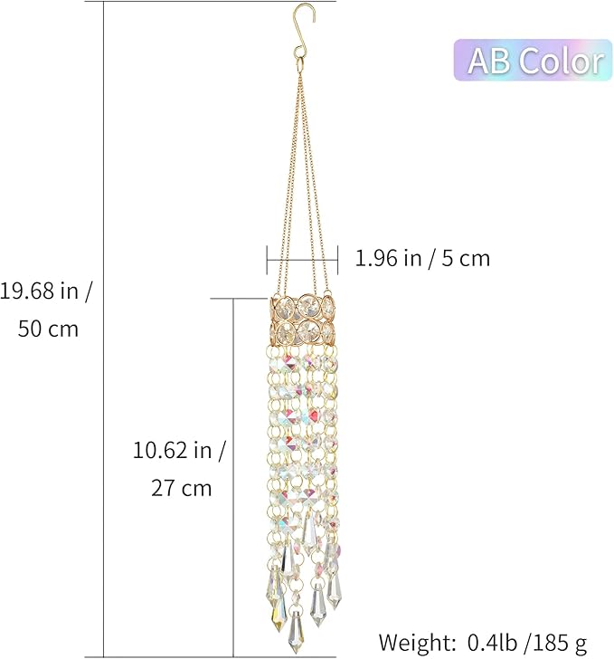 Hanging Window Garden Crystal Sun Catcher, Gold-Plated Sun Catcher for Indoor and Outdoor Decoration, Light Catcher, Party Crystals (AB Colour)