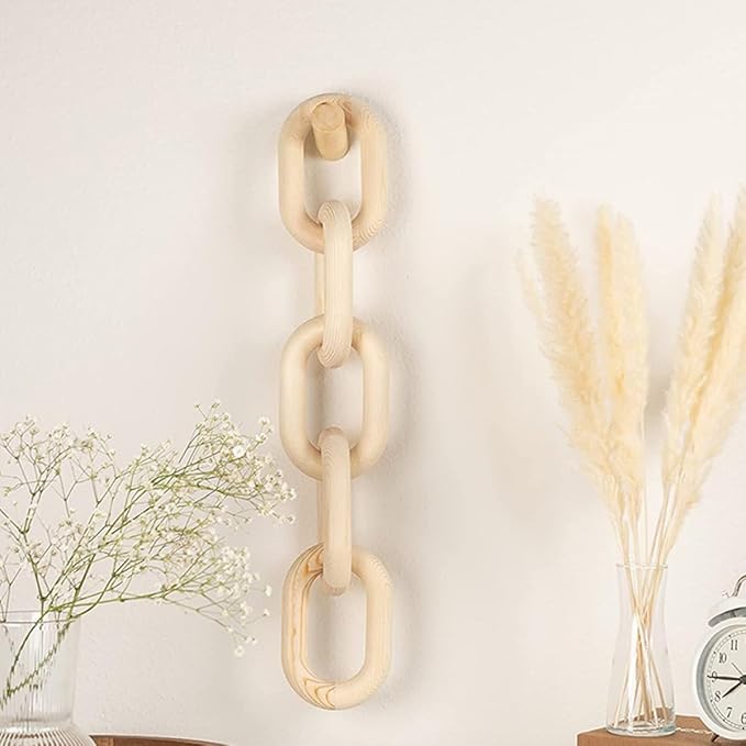 CALLARON Wooden Chain Link Decoration Small Handmade Five-Ring Pendant Rustic Hanging Ornament for Living Room Wall Decor Coffee Shop Home Accent