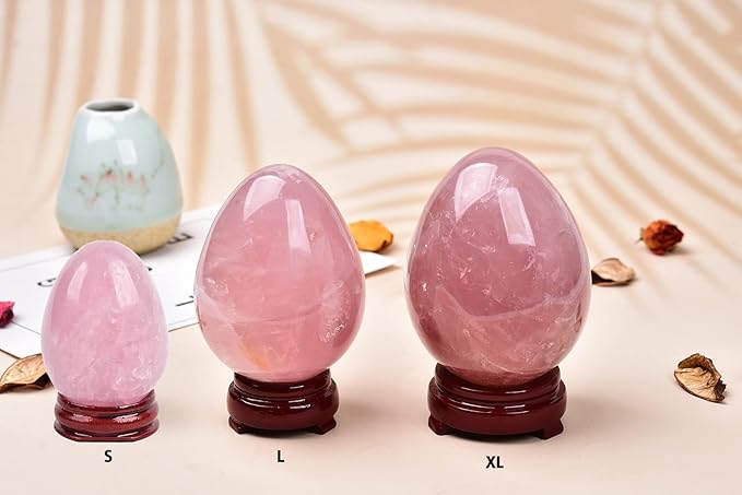 AMOYSTONE Natural Rose Quartz Crystal Stone Egg for Healing Reiki Home Decors Large Easter Egg Height 3-3.5"
