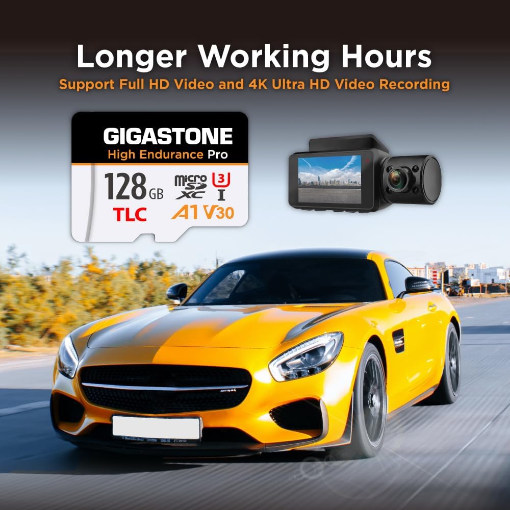 Gigastone 5 128GB 100MB/s, A1 V30 U3 Yrs Free Data RecoveryDash Cam Micro SD Card, TLC High Endurance Pro, Speed Up