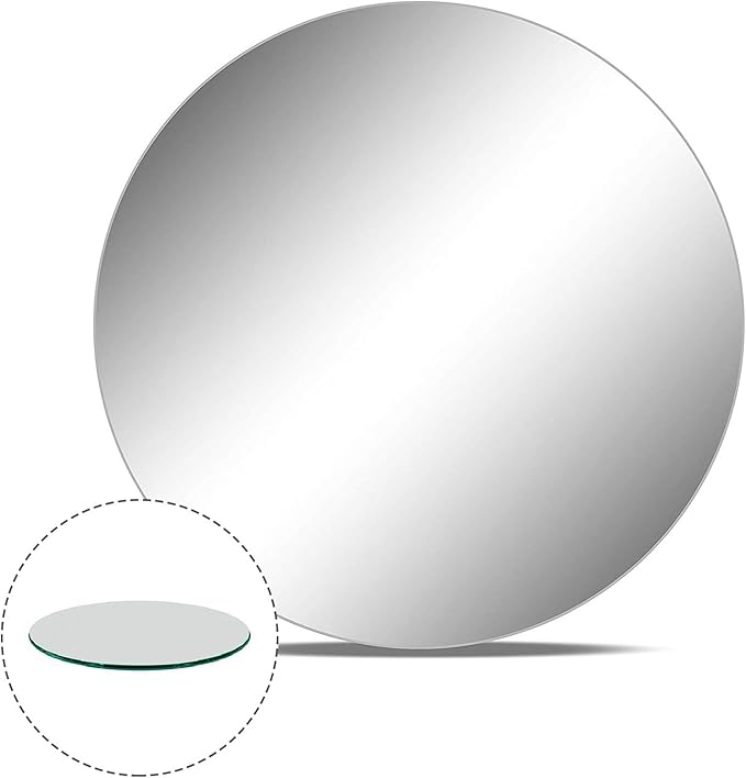 WGVI WGV Large Round Mirror Plate 8" Diameter, 4.5 mm Thickness, Frameless Sanded Edges, Quality Thick Candle Tray, Home Event Party Wedding Table Centerpiece Wall Decor, 1 Piece