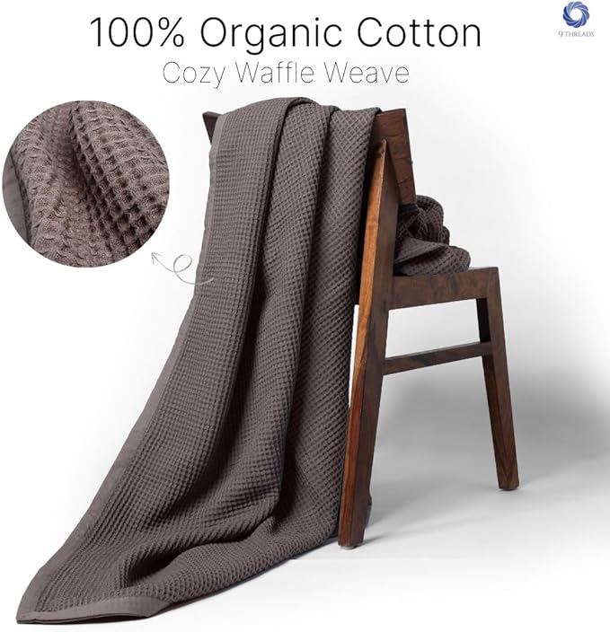 GOTS Certified Organic Cotton Waffle Weave Blanket, Queen Bed Size, 90"X90"Cozy Throw Blanket for Couch, Modern Home Decor, Throw Blankets,Waffle Blanket, Soft Bed Blankets -Charcoal Grey