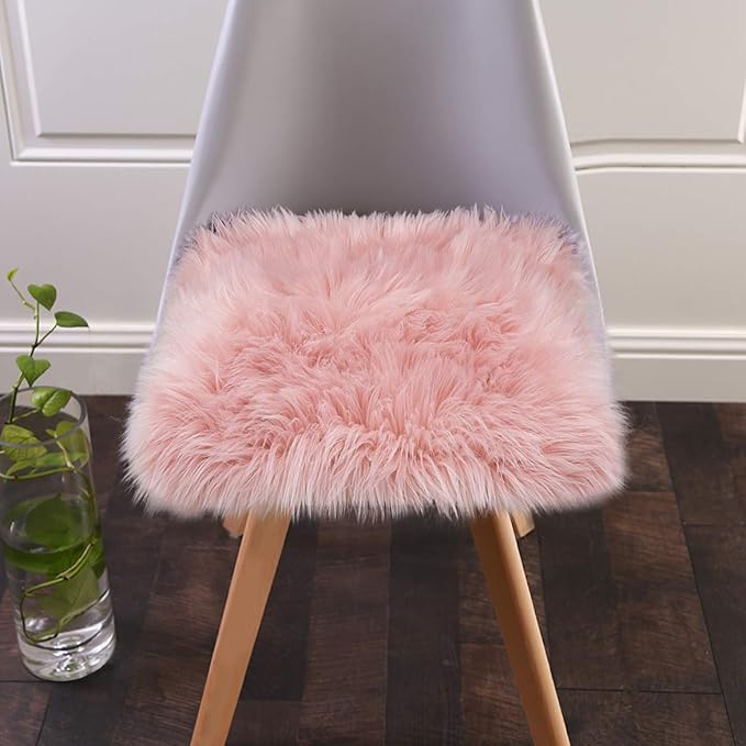 Softlife Pink Faux Fur Sheepskin Chair Cover Seat Cushion Pad Super Soft Area Rugs for Living Bedroom Sofa Dorm (1.6ft x 1.6ft)