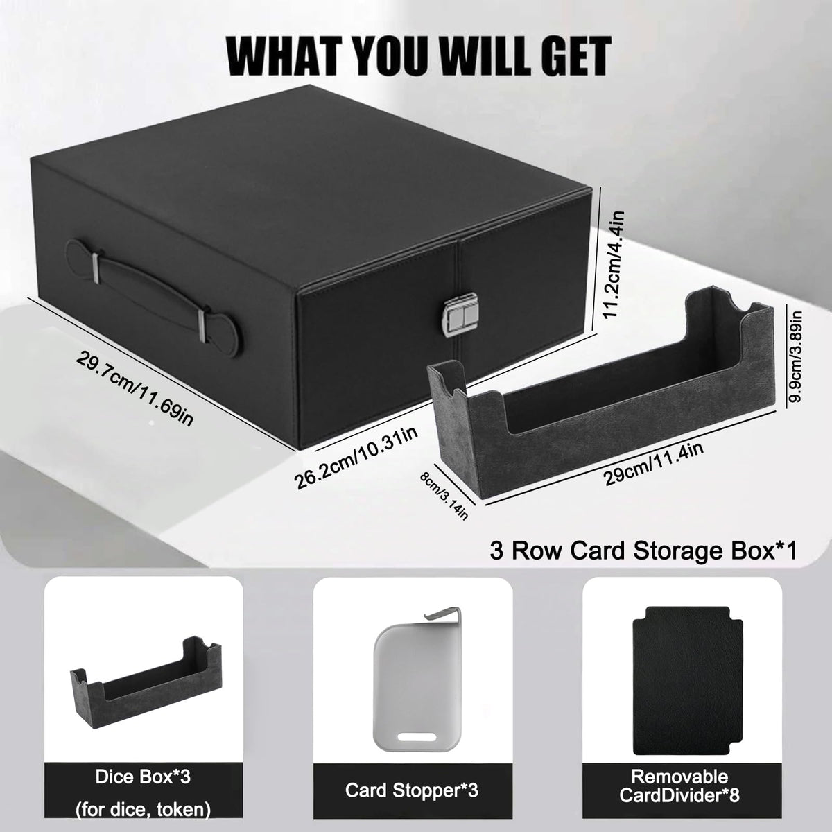 CMFYlive Card Deck Case for Trading Cards 1800+ MTG Deck Box with Commander Portable Handle Snap to Close the Commander Deck Box Removable Trading Cards Storage Box 3-Row Card Case Compatible