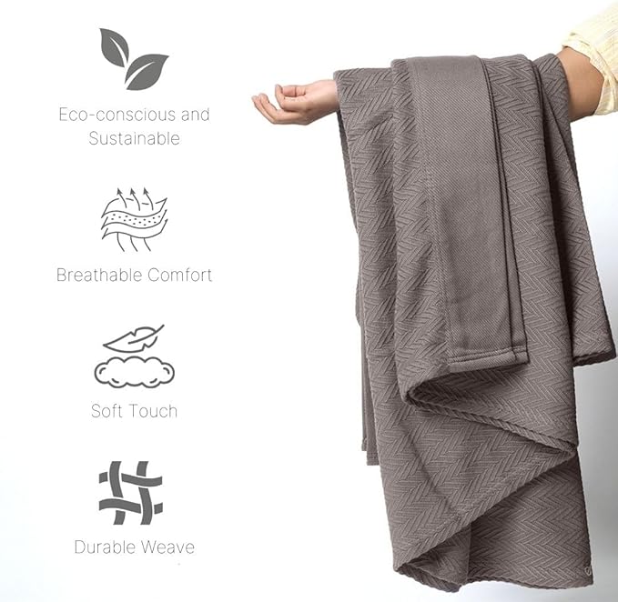 Luxury Cotton Blankets for King Bed - Blanket for Ultimate Comfort and Warmth, Herringbone Cozy Lightweight,Soft and Breathable Design Ideal for Cuddling for All Seasons Dark Grey
