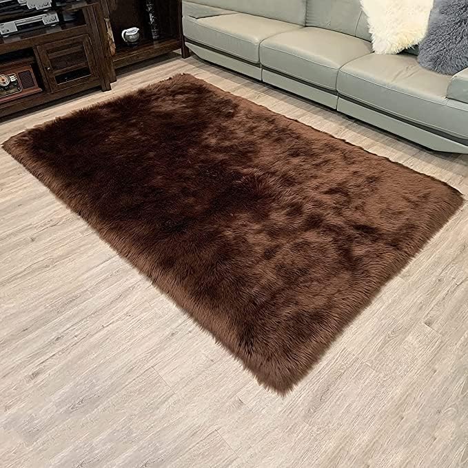 LAMBZY High Pile Super Soft Faux Sheepskin Rug (Brown, 3'x5')