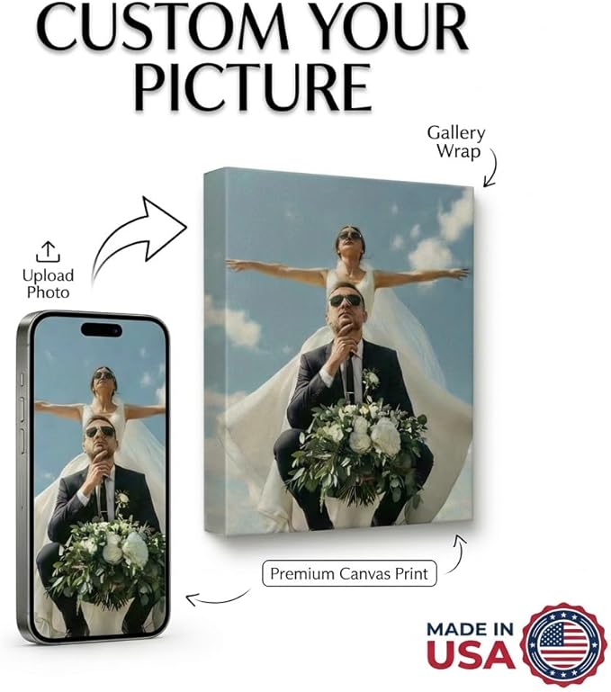 Custom Canvas Prints with Your Photos, Frameless Wall Art Canvas, Personalized Photo Print for Home Decor, Family & Pet Pictures, Gifts for Birthday & Anniversary, Made in USA (10" L × 8" W)