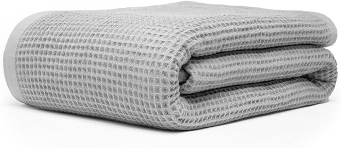 GOTS Certified Organic Cotton Waffle Weave Blanket, Queen Bed Size, 90"X90"Cozy Throw Blanket for Couch, Modern Home Decor, Throw Blankets,Waffle Blanket, Soft Bed Blankets -Scottish Grey