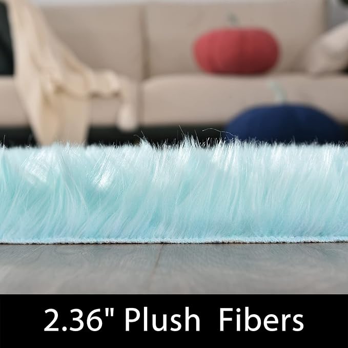 Latepis Blue Rugs for Living Room 5x6.7 Faux Sheepskin Fur Area Rug for Bedroom Soft Fluffy Furry Rugs Washable Carpet for Dorm Home Décor, Rectangle