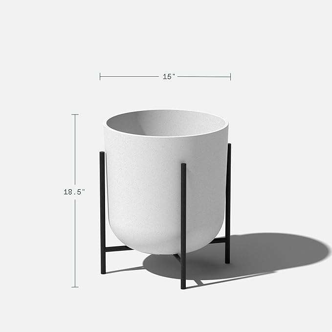 Veradek Mason Series Raised Lima Planter - Round Planter for Patio/Balcony | Plastic-Stone Composite w/Metal Plant Stand | Modern Décor for Plants