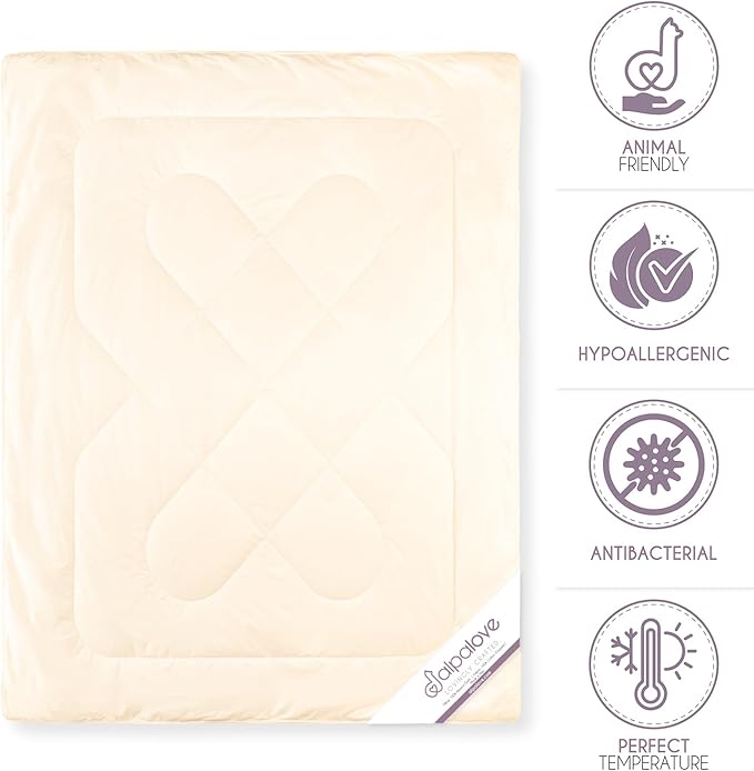 Twin All-Season Warm Fine Alpaca Duvet - Premium Cotton Cover, 4,66 lb Filling, Ideal for Year-Round Comfort, Lightweight & Temperature-Regulating, 70 x 92 inches