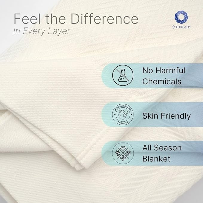 100% Cotton Herringbone Weave Blankets, 90" X 90" Queen, Throw Blanket for Bed, All Season Cotton Blanket, Cozy Blanket,Throws & Bed Blanket, Throw Blanket for Couch, Modern Home Decor -Tusk