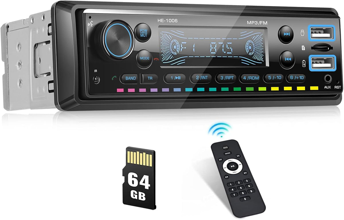 GOHHDL MP3 Display,64GB Single Din Bluetooth Multimedia Car Stereo Radio Player,USB/TF/AUX-in,FM,LCD SD