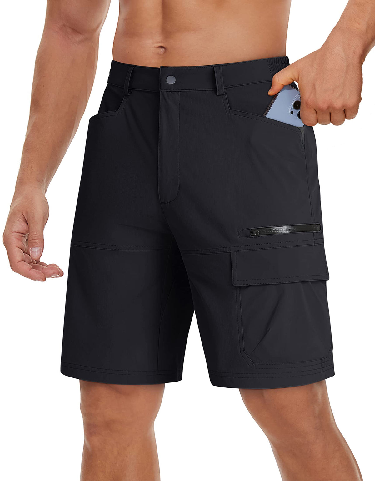 TACVASEN Mens 10" Hiking Cargo Shorts Golf Casual Lightweight Quick Dry Summer Dress Fishing Travel Shorts with Zipper Pockets Black 40