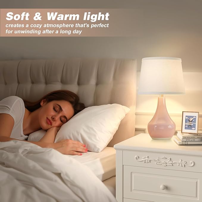 Seealle Modern Pink Table Lamps Set of 2 - Bedroom Lamps for Nightstand,19.4" Bedside Pink Lamp for Girls Room Living Room with Rocker Swtich