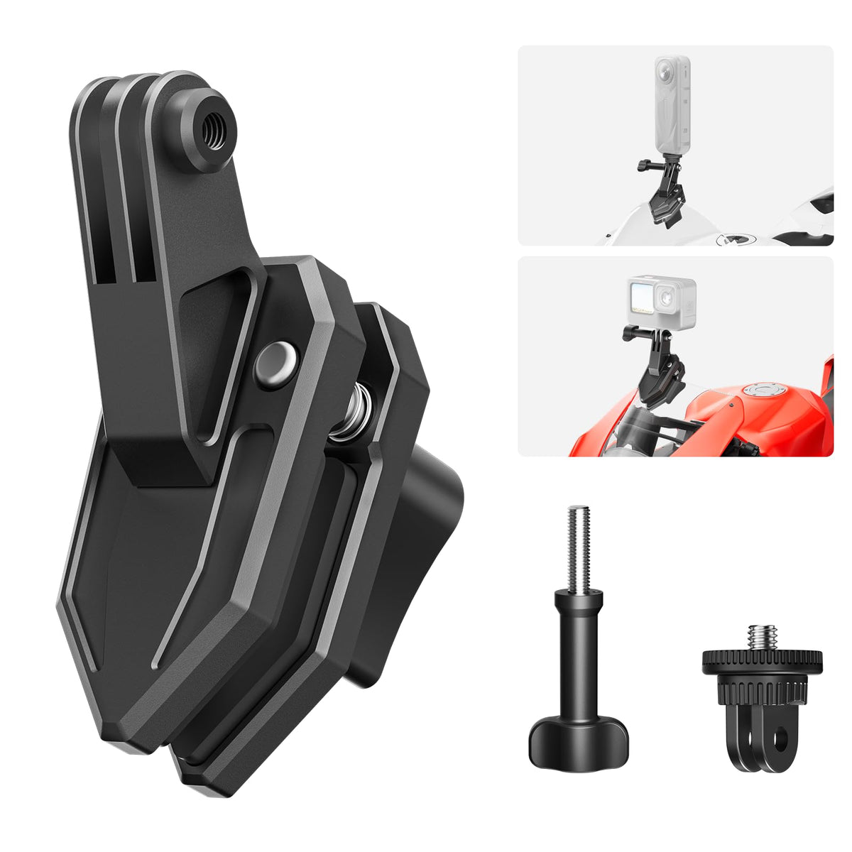 Maectech Motorcycle Windshield Clip Camera Mount for Insta360 X5/X4/X3 for GoPro for DJI Osmo Action Motorcycle Mount Clamps for Insta360 X5 Accessories