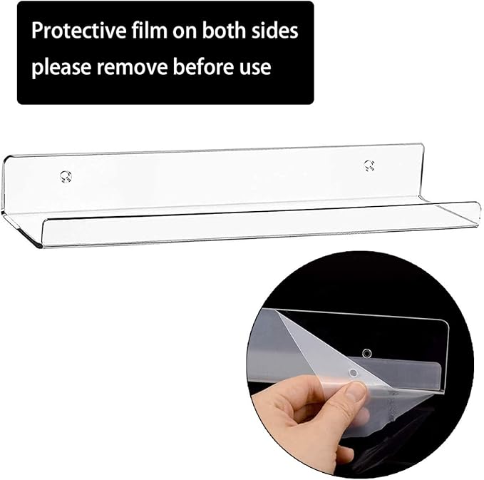 Cerpourt Acrylic Floating Wall Ledge Shelf, Wall Mounted Nursery Kids Bookshelf, Invisible Spice Rack, Clear Bathroom Storage Shelves Display,Acrylic 15" Invisible Bookshelf, Set of 4