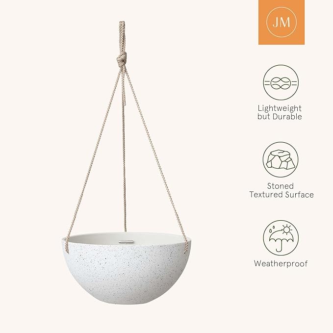 LA Jolie Muse Hanging Planters for Indoor Plants - Flower Pots Outdoor 9.84 inch Garden Planters and Pots,Speckled White Set of 2