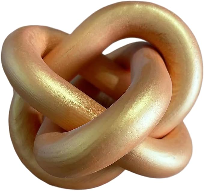 Wood Knot Decor -Coffee Table Decor Shelf Decor Table Books Hand Carved Home Decoration Boho Country Rustic Modern Shabby Chic Style 3 Link Wooden Knot Chain Link Decor (Gold)
