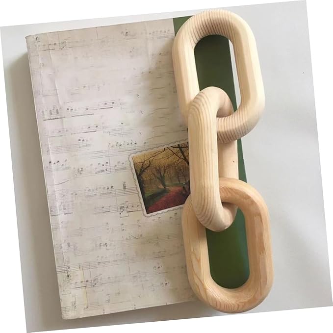 OSALADI Wood Chain Link Decor Aesthetic Wooden 3-Links Chain for Home Art Natural Wood Material for Living Room and Table Decor Rustic Boho Style