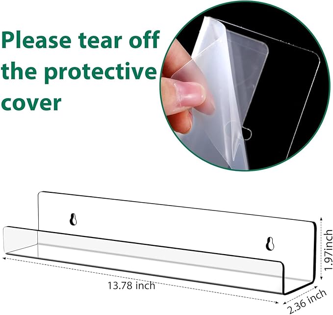 Blulu 16 Packs 14 Inch Acrylic Floating Shelf Wall Mounted Invisible Acrylic Shelf Ledge Floating Bookshelf for Living Room Office Bedroom Bathroom Kitchen Decoration Space Save
