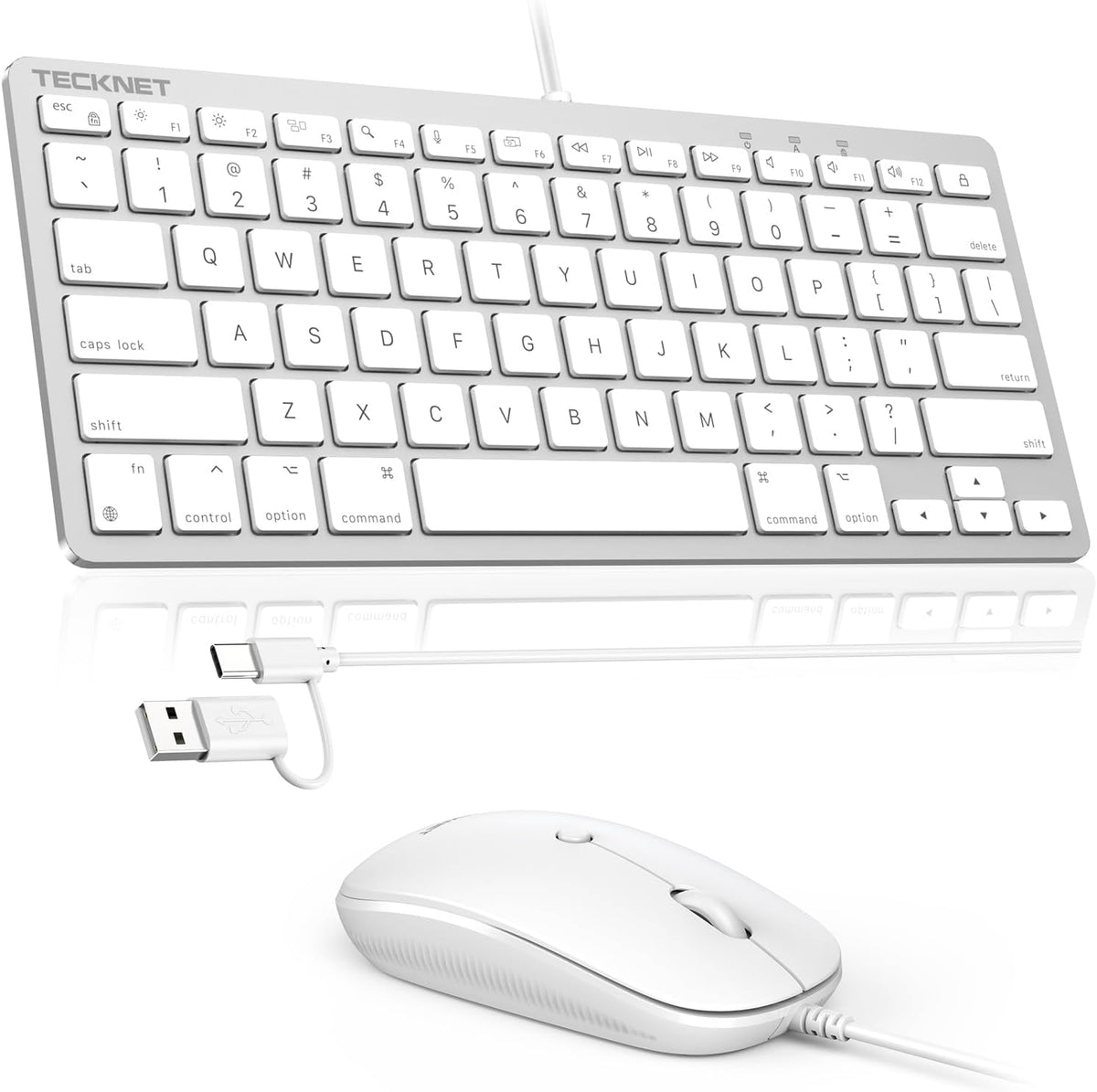 TECKNET Set USB Wired Keyboard and Mouse for Mac, Dual Interface(Type-C and USB A), Ergonomic Slim Keyboard Compatible