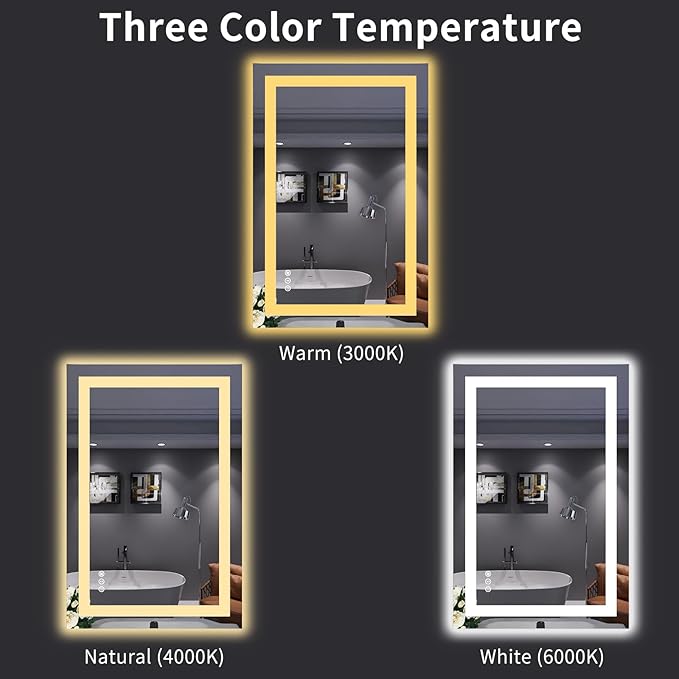 LOAAO 24"X36" LED Bathroom Mirror with Lights, Anti-Fog, Dimmable, Backlit + Front Lit, Lighted Bathroom Vanity Mirror for Wall, Memory Function, Tempered Glass, Safe to Use, ETL Listed