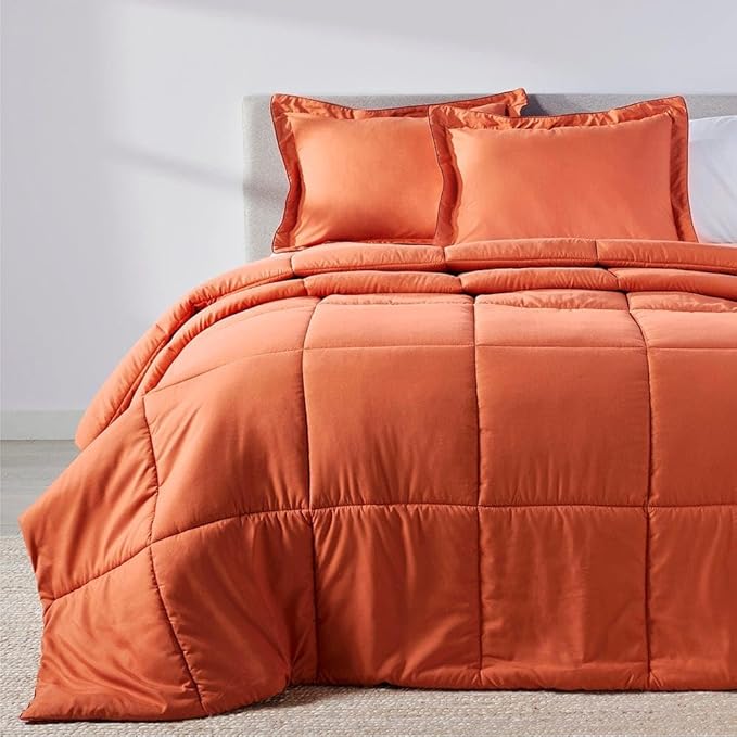 PeachSkinSheets Night Sweats: The Original 1500TC Soft Super Twin/XL Twin Oversized Comforter Set Pumpkin Spice