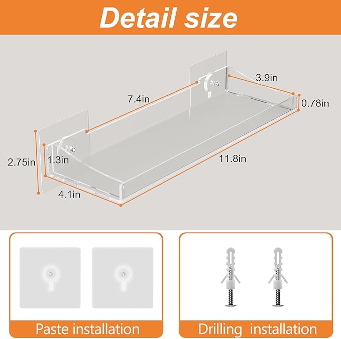 Acrylic Shelves for Bathroom, Clear Floating Shelves for Wall, Wall Organizer Suitable for Bathroom, Bedroom, and Living Room Storage for Make Up,Action Figure,Books -3 Pack