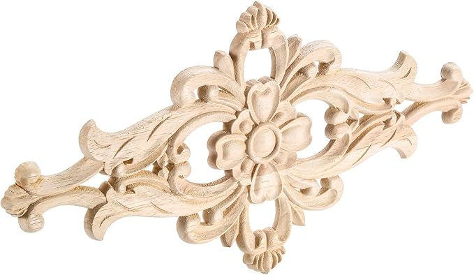 MUXSAM Wood Carved Appliques Furniture Decorative Onlays, 2Pcs Unpainted DIY Center Carving Decal for Door Wall Ceiling Cabinet Dresser Mirror Bed Mantel Bench Decoration, 40x20cm/15.75"x7.87"
