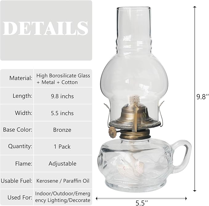 Large Rustic Kerosene Lamp Lantern Chamber Antique Oil Lamps for Indoor Use Home Decor Lighting Vintage Glass Clear (Bronze)