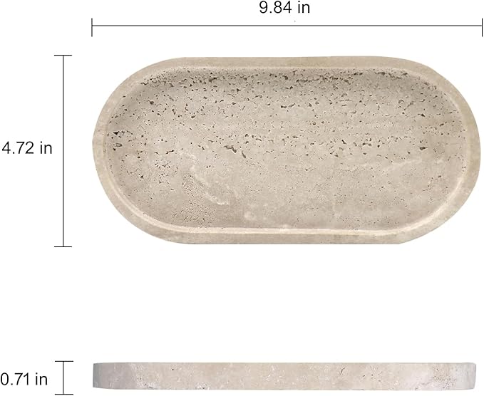 OOBOOB Oval Natural Marble Bathroom Tray for Decor Countertop, Marble Vanity Tray for Candles Perfume, Jewelry, Cosmetics, Elegant Vanity Organizer for Jewelry, Perfume