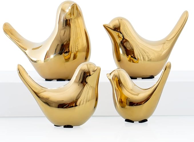 Notakia Small Birds Statues Home Decor Modern Style Decorative Ornaments for Living Room, Bedroom, Office Desktop, Cabinets (4Pcs Gold Birds)