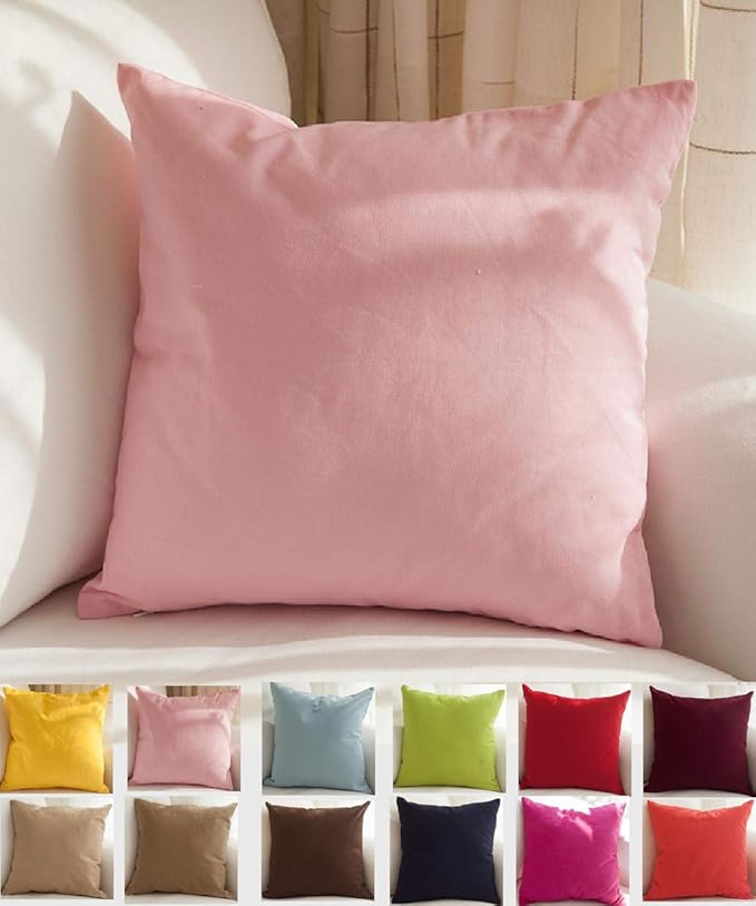 TangDepot Handmade Decorative Solid 100% Cotton Canvas Throw Pillow Covers/Pillow Shams, (18"x18", Salmon Pink)