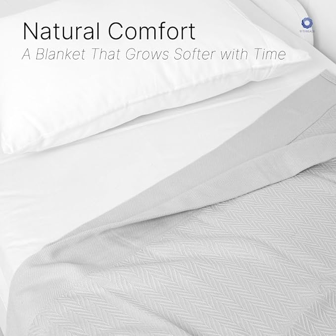 100% Cotton Herringbone Weave Blankets, 90"X90" Queen, Throw Blanket for Bed,All Season Cotton Blanket, Cozy Blanket,Throws Bed Blanket,Throw Blanket for Couch,Modern Home Decor -Light Grey