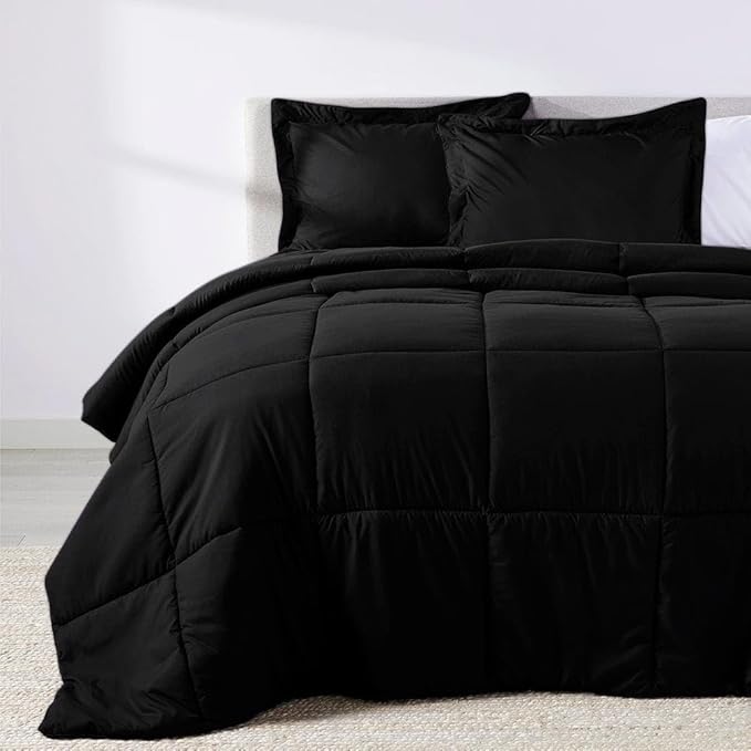 PeachSkinSheets Night Sweats: The Original 1500TC Soft Super Queen Oversized Comforter Set Midnight Black