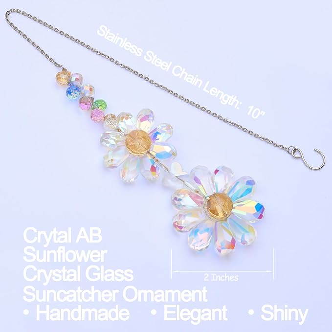 Crystal Flower Suncatcher Hanging Ornament, Rainbow Maker Window Sun Catcher Indoor Outdoor Patio Garden Decor (Crystal AB)