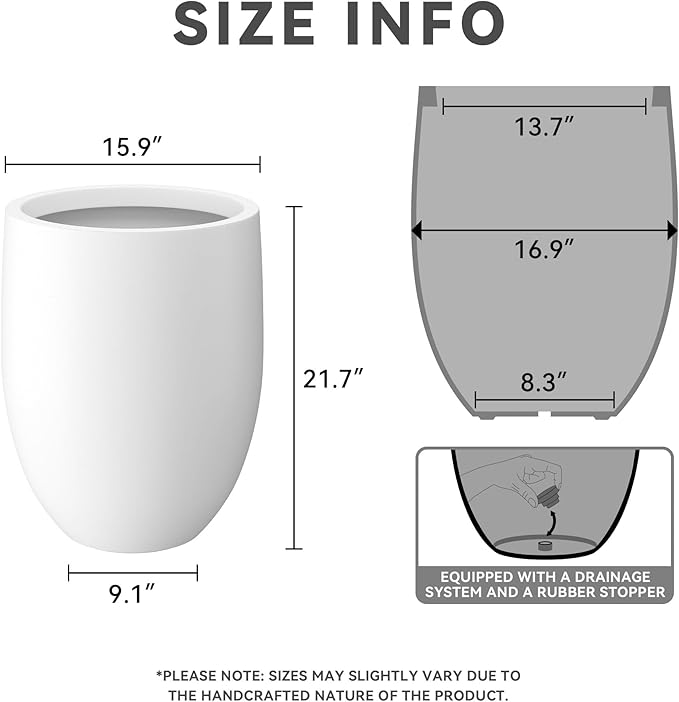 Kante 21.7" H White Concrete Tall Planter, Large Outdoor Indoor Decorative Pot with Drainage Hole and Rubber Plug, Modern Round Style for Home and Garden