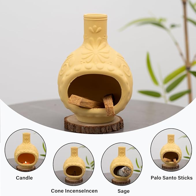 Handmade Ceramic Palo Santo Burner&Incense Holder-Mini Chimenea Dish for Sage Sticks,Copal,and Meditation Decor-Natural Clay Smudge Pot with Aromatic Design,Anxiety Relief Gifts for Women
