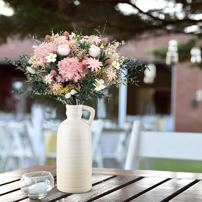 12.5" White Ceramic Vase for Home Decor Large Decorative Vase Boho Pottery Bud Vase for Flowers Rustic Farmhouse Tall Single Flower Vase for Centerpieces Pampas Grass
