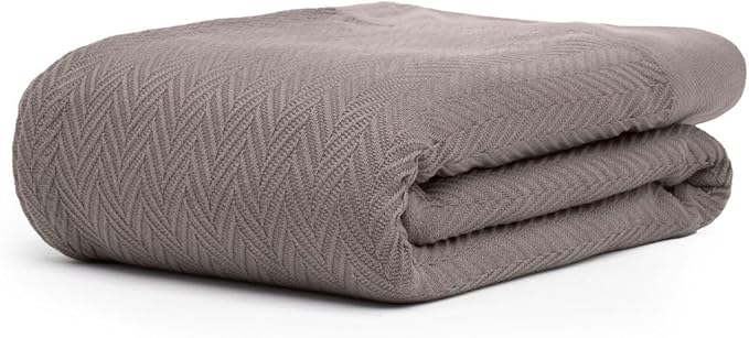 100% Cotton Herringbone Blankets, 66"X90" Twin, Throw Blanket for Bed, All Season Cotton Blanket, Cozy Blanket,Throws & Bed Blanket, Throw Blanket for Couch, Modern Home Decor -Charcoal Grey